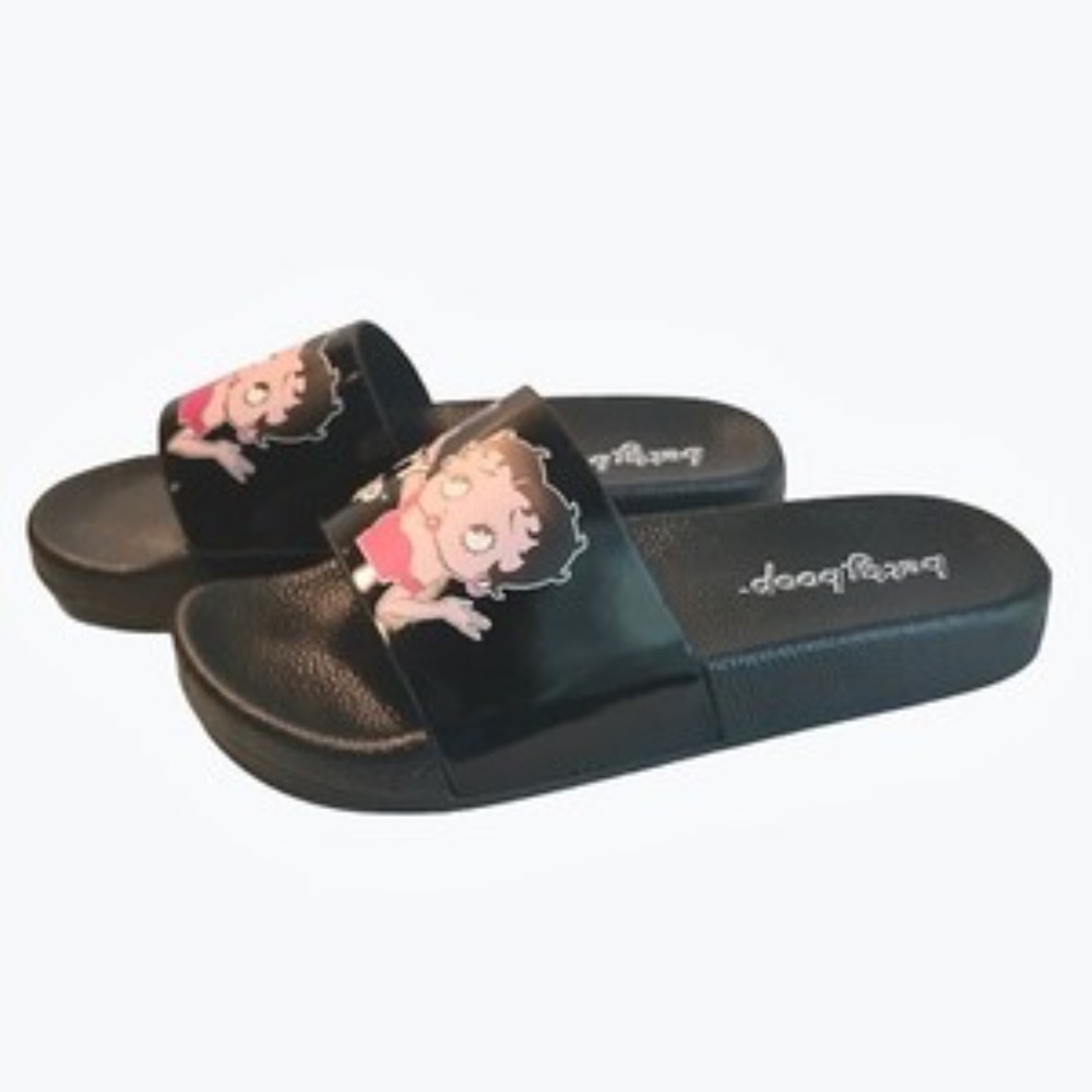 Betty Boop Womens Slides Size 6 Black Selfie Sandals Casual Slip On Shoes - Picture 6 of 9